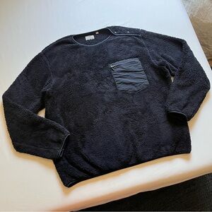 ENGINEERED GARMENTS x UNIQLO dark navy faux Sherpa shearling pullover sweater